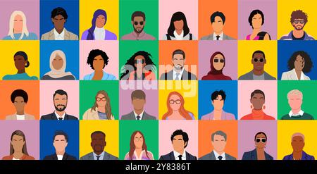 Set di avatar diversi per uomini e donne Illustrazione Vettoriale