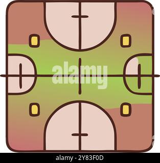 Un'illustrazione semplice e simpatica di un campo da calcio con vista dall'alto. perfetto per aggiungere un tocco divertente ai tuoi progetti. Illustrazione Vettoriale