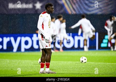 Zagabria, Croazia. 2 ottobre 2024. ZAGABRIA, CROAZIA - 2 OTTOBRE: Christian Mawissa del Monaco wam in vista di UEFA Champions League 2024/25 fase MD2 partita tra GNK Dinamo e Monaco al Maksimir Stadion il 2 ottobre 2024 a Zagabria, Croazia. Foto: Marko Lukunic/PIXSELL credito: Pixsell/Alamy Live News Foto Stock