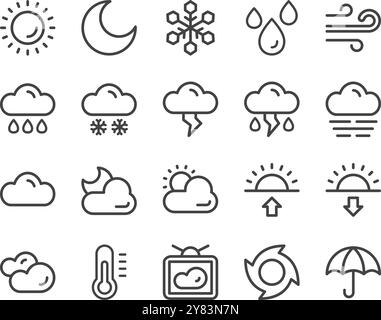 set di icone della linea meteo, vettore e illustrazione Illustrazione Vettoriale