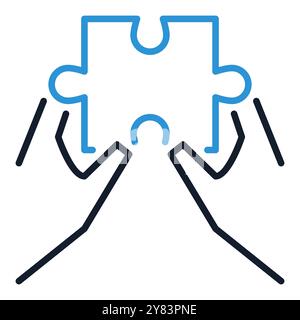 Icona o segno colorato del concetto vettoriale del puzzle nelle mani Illustrazione Vettoriale