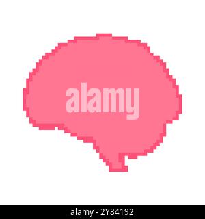 Icona rosa Brain Pixel Art Vector. Icona del cervello umano in stile retro Gaming. 8 bit Pixel Art Sign of Brain. Illustrazione del vettore isolato Illustrazione Vettoriale