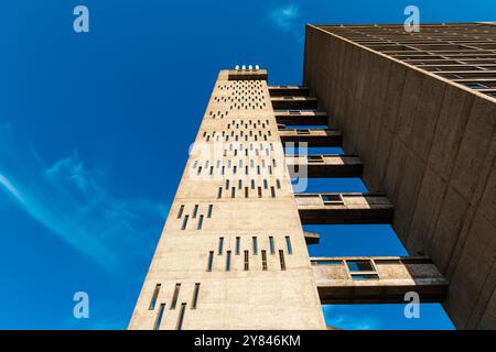 Torre Balfron residenziale in stile brutalista dell'architetto Ernő Goldfinger presso la tenuta Brownfield di Londra, Inghilterra Foto Stock