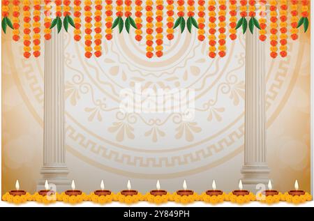 happy diwali o puja sfondo decorativo tradizionale Illustrazione Vettoriale