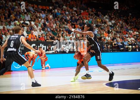 Jean Montero di Valencia basket durante la BKT Eurocup Regular Season Round 2 il 2 ottobre 2024 a Pabellon Fuente de San Luis (Valencia ). Valencia Foto Stock