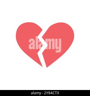 Forma a cuore spezzato su sfondo bianco, simbolo di amore infelice, etichetta, logo, icona, segno. Design vettoriale, isolato Illustrazione Vettoriale