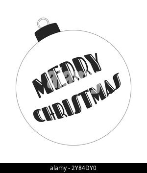 Baule natalizie con scritta Merry Christmas, oggetto linea 2D bianco e nero Illustrazione Vettoriale