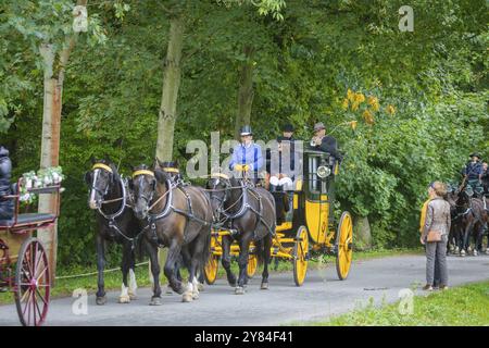 Presentazione e percorso, tutte le carrozze in tensione elegante, popolare evento sportivo di circa 30 km Un evento organizzato da Reit- und Fahrverein M. Foto Stock