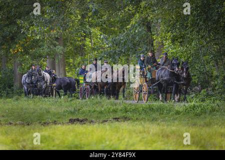 Presentazione e percorso, tutte le carrozze in tensione elegante, popolare evento sportivo di circa 30 km Un evento organizzato da Reit- und Fahrverein M. Foto Stock