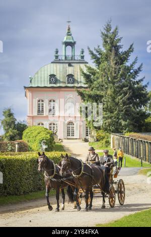 Presentazione e percorso, tutte le carrozze in tensione elegante, popolare evento sportivo di circa 30 km Un evento organizzato da Reit- und Fahrverein M. Foto Stock