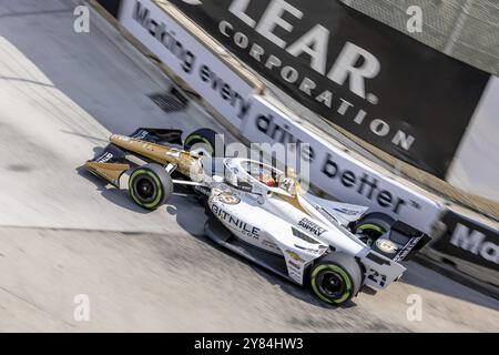 Il pilota INDYCAR, RINUS VEEKAY (21) di Hoofddorp, Paesi Bassi, attraversa le curve con la sua Chevrolet ed Carpenter Racing durante una sessione di prove Foto Stock