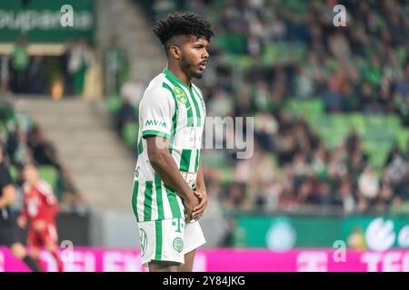 Budapest, Ungheria – 9 ottobre 2022. Ferencvaros attaccante Marquinhos durante la partita di Liga ungherese Ferencvaros contro Debrecen (2-0). Foto Stock