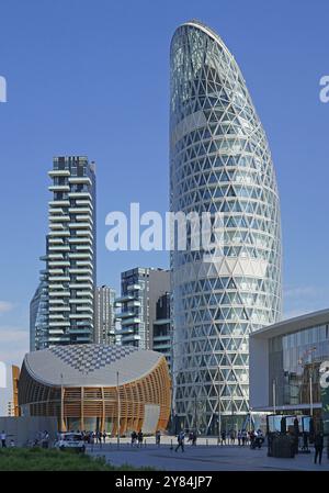 Grattacielo Torre Unipol di Mario Cucinella Architects, IBM Innovation Studio, Torre Solaria, porta nuova, Milano, Lombardia, Italia, Europa Foto Stock