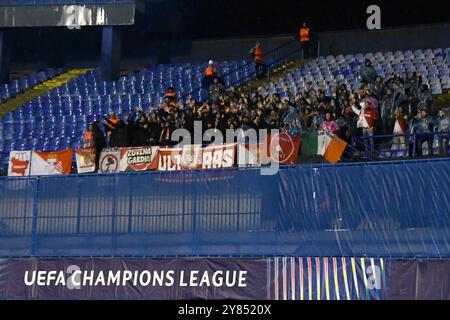 Zagabria, Croazia. 2 ottobre 2024. Zagabria, Croazia, 2 ottobre 2024: Tifosi di Monaco durante la fase di UEFA Champions League, League, partita tra Dinamo Zagabria e Monaco allo Stadio Maksimir di Zagabria, Croazia. (Natasa Kupljenik/SPP) credito: SPP Sport Press Photo. /Alamy Live News Foto Stock