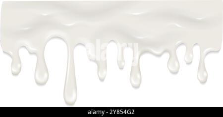 Bordo del latte gocciolante. Realistiche gocce di panna bianca Illustrazione Vettoriale