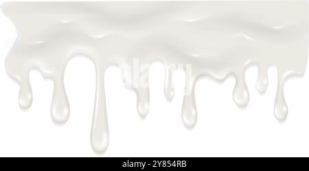 Bordo liquido bianco. Panna gocciolante. Latte realistico Illustrazione Vettoriale