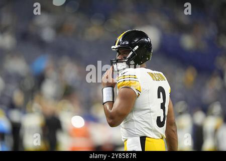 Indianapolis, Indiana, Stati Uniti. 29 settembre 2024. 29 settembre 2024: Russell Wilson n. 3 durante i Pittsburgh Steelers vs Indianapolis Colts al Lucas Oil Stadium di Indianapolis IN. Brook Ward/Apparent Media Group (Credit Image: © AMG/AMG via ZUMA Press Wire) SOLO PER USO EDITORIALE! Non per USO commerciale! Foto Stock