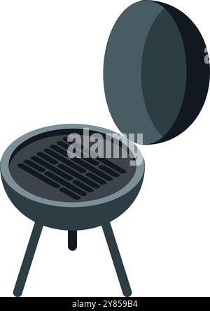 Icona isometrica della griglia. Simbolo del colore del barbecue da picnic Illustrazione Vettoriale