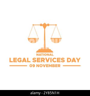 National Legal Services Day, 9 novembre, grafica vettoriale National Legal Services Day tenutasi il 9 novembre, biglietto d'auguri, modello modificabile. Illustrazione Vettoriale