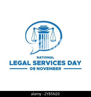 National Legal Services Day, 9 novembre, grafica vettoriale National Legal Services Day tenutasi il 9 novembre, biglietto d'auguri, modello modificabile. Illustrazione Vettoriale