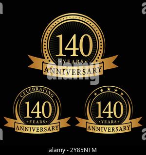 collezioni di logo per il 140° anniversario. Set di modello di logotipo per il 140° anniversario. Vettore e illustrazione. Illustrazione Vettoriale