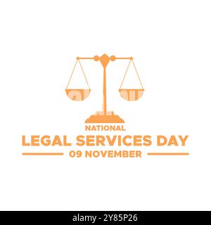 National Legal Services Day, 9 novembre, grafica vettoriale National Legal Services Day tenutasi il 9 novembre, biglietto d'auguri, modello modificabile. Illustrazione Vettoriale