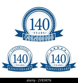 collezioni di logo per il 140° anniversario. Set di modello di logotipo per il 140° anniversario. Vettore e illustrazione. Illustrazione Vettoriale