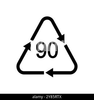 90 codice di riciclaggio in forma triangolare con frecce. Icona riutilizzabile in plastica o alluminio isolata su sfondo bianco. Concetto di protezione ambientale Illustrazione Vettoriale