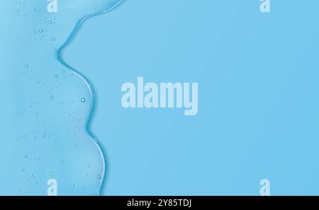 Sfondo blu di gel sierico. Acqua cosmetica liquida o lozione per la pelle. consistenza 3d in olio di gelatina per la cura della pelle con bolla di ialurone o niacinamide. Vista dall'alto maschera a lumaca cremosa bg. Superficie morbida del collagene Illustrazione Vettoriale