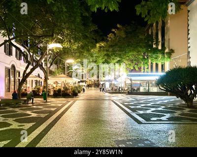 Cena al freso di notte nel centro di Funchal, Madeira. Foto Stock