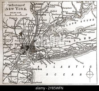 Mappa del XIX secolo della città di New York, Stati Uniti e dintorni. Foto Stock