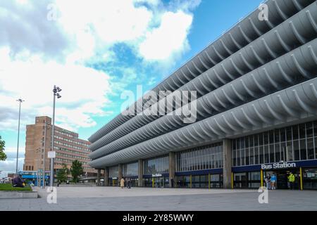 Parcheggio curvo balconi di Preston alla stazione degli autobus, Lancashire, Inghilterra, Regno Unito Foto Stock