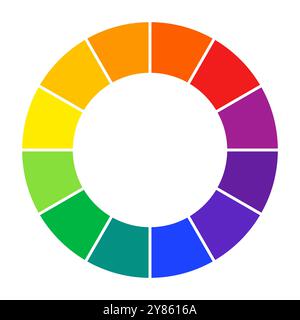 Guida della tavolozza dei colori. Ruota dei colori arcobaleno. Vettore della ruota dei colori. Immagine della ruota dei colori con dodici colori in gradazioni. Gradazione di colo Illustrazione Vettoriale