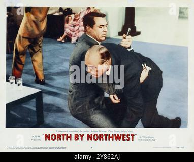 Cary Grant e Eva Marie Saint in North by Northwest (Alfred Hitchcock, MGM, 1959) lobby card Foto Stock