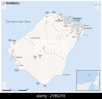 Mappa dell'isola mediterranea italiana di Stromboli Foto Stock