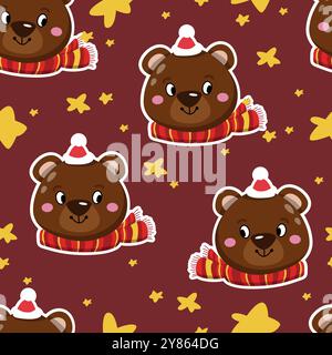 Motivo vettoriale senza cuciture con graziosi orsi natalizi disegnati a mano nei vestiti invernali. Perfetto per tessuti, carta da parati o design di stampa. Illustrazione Vettoriale