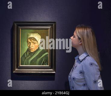 Christies Londra, Regno Unito. 3 ottobre 2024. V incent Van Gogh, capo di una donna con Cap Est bianco £ 800.000-1.200, 00 Paul Quezada Neiman/Alamy Live News Foto Stock