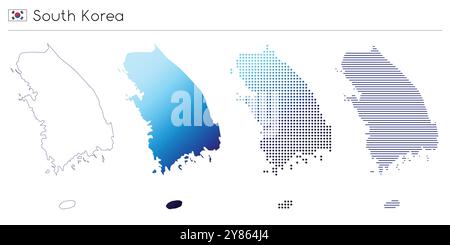 Corea del Sud - profilo, gradiente, punteggiato e linee geometriche forma paese Illustrazione Vettoriale