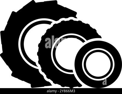 Set di tre pneumatici vettoriali neri, ideale per i progetti relativi ai veicoli Illustrazione Vettoriale