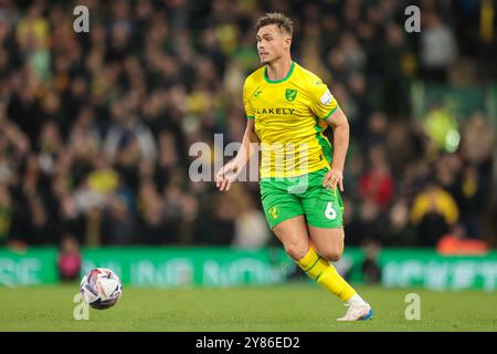 Callum Doyle di Norwich City - Norwich City V Leeds United, Sky Bet Championship, Carrow Road, Norwich, Regno Unito - 1 ottobre 2024 solo uso editoriale - si applicano restrizioni DataCo Foto Stock