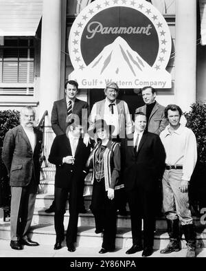 Foto pubblicitarie di prim'ordine di Lee Marvin, Robert Evans, Barbra Streisand, John Wayne, Clint Eastwood, Rock Hudson e Yves Montand. 1960 anni Foto Stock