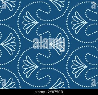 Motivo vettoriale senza cuciture con linee tratteggiate intricate e fiori stilizzati, tessuti e confezioni. Illustrazione vettoriale Illustrazione Vettoriale