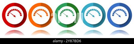 Misuratore di velocità, icone vettoriali con indicatore rapido, set di icone piatte per la progettazione di logo, webdesign e applicazioni mobili, collezione di pulsanti Web colorati in eps 10 Illustrazione Vettoriale