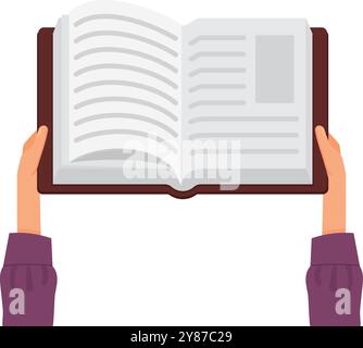 Libro aperto in mani umane. Lettura dell'icona a colori Illustrazione Vettoriale
