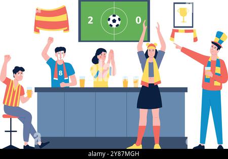 Tifosi che celebrano la vittoria della partita sportiva della squadra di calcio Illustrazione Vettoriale