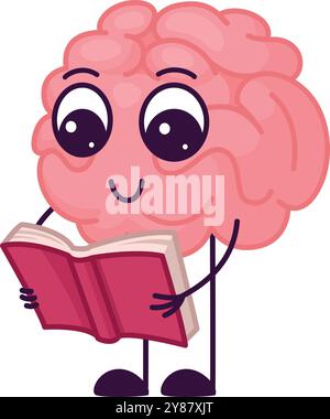 Brain ha letto un libro. Mascotte educativa. Personaggio dei cartoni animati Illustrazione Vettoriale