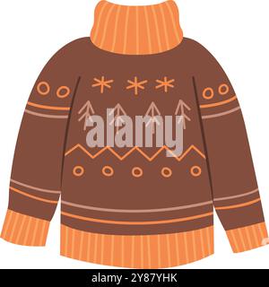 Maglione caldo. Icona a colori dei vestiti invernali lavorati a maglia isolata su sfondo bianco Illustrazione Vettoriale