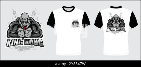 King kong e Sports logo con t shirt mock up Illustrazione Vettoriale