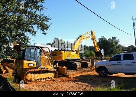 Escavatore Kobelco SK350 LC in cantiere. Foto Stock