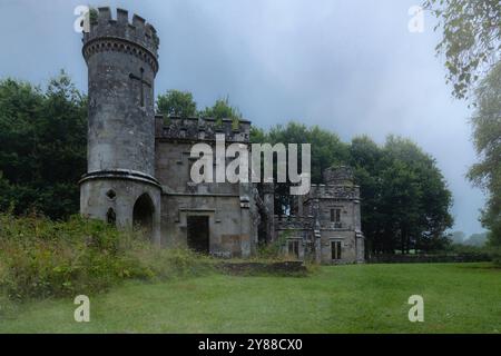 Abbandonato Ballysaggartmore Lodge, rovine storiche vicino a Lismore nella campagna irlandese Foto Stock